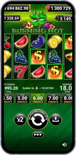 Burning Hot Slot – drei Scatter-Symbole auf den Walzen