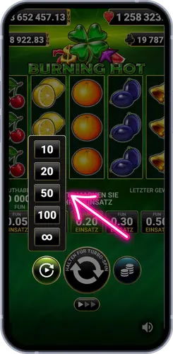 Burning Hot Slot – Auswahl der Spin-Anzahl für Autoplay