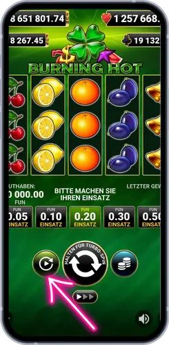 Burning Hot Slot – Autoplay-Taste im Spielinterface