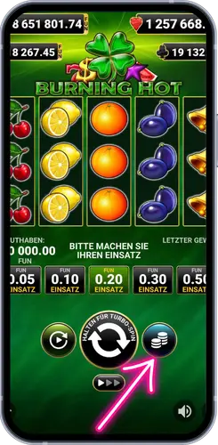 Burning Hot Slot – Einsatz-Button im Spielmenü